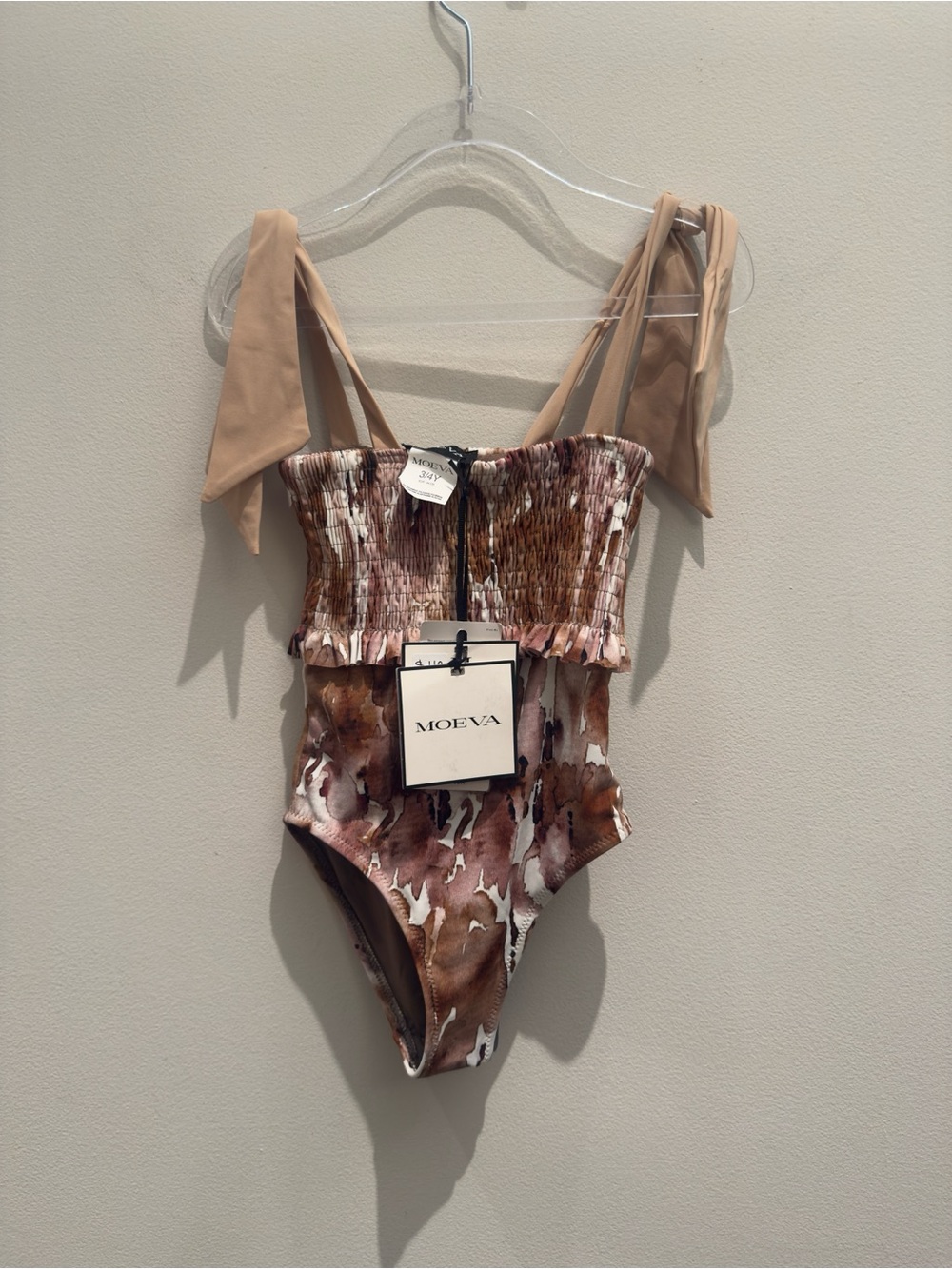 MOEVA Ilaria Brown and Tan Floral Abstract Tie Shoulder One-Piece 3/4 Years